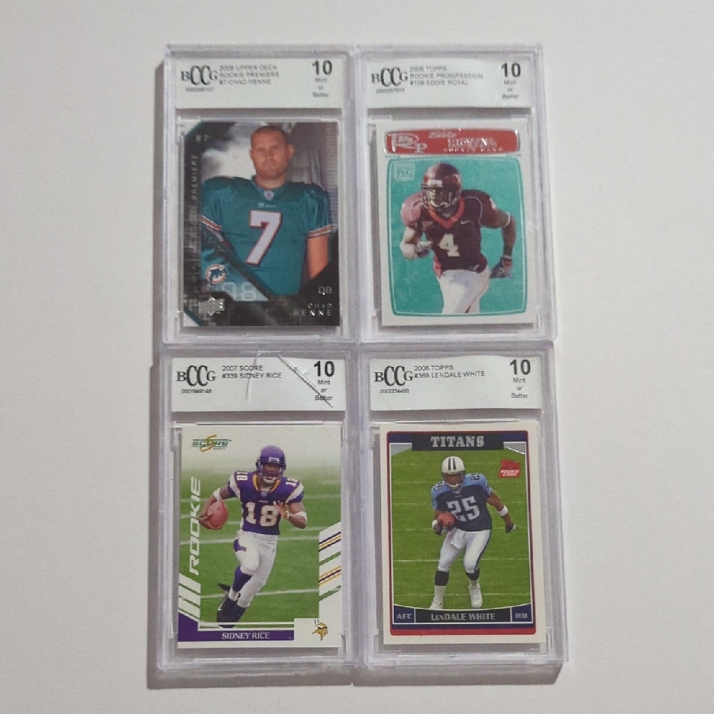 Lot Of 4 Graded NFL Football Trading Cards Sidney Rice Chad Henne Eddie Royal